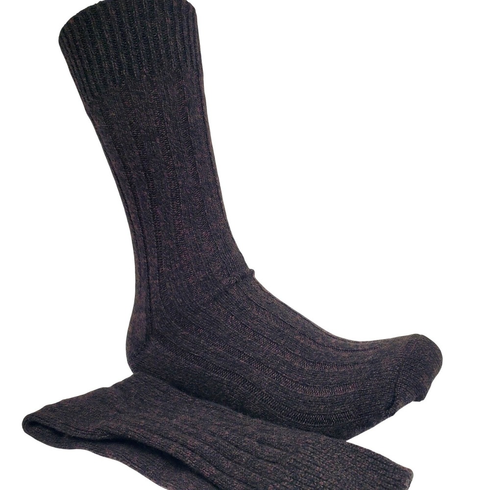 Dark Brown Marl Cashmere Crew Socks Mens Large Garnet Hill Warm Ribbed Dress NEW